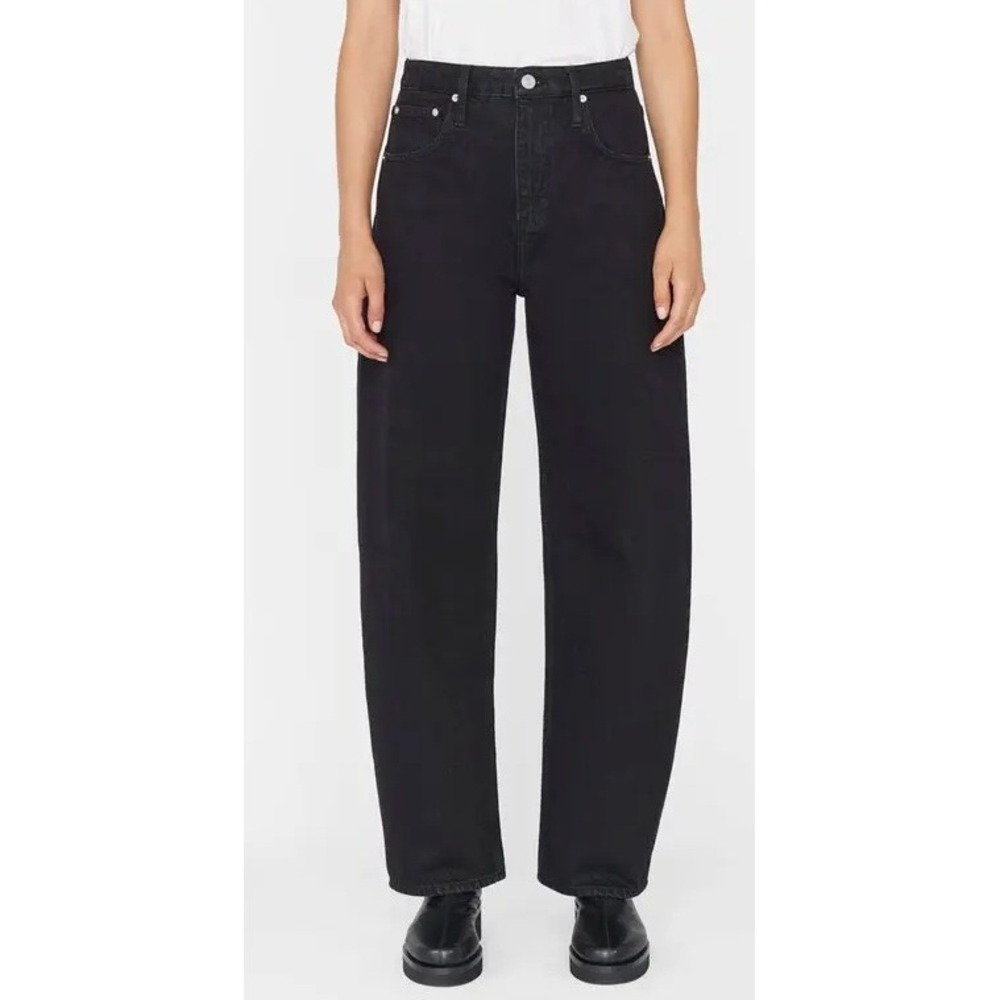 FRAME Long Barrel Leg Jeans Film Noir Black Denim 34 16 ELBL726 $282 33" Inseam